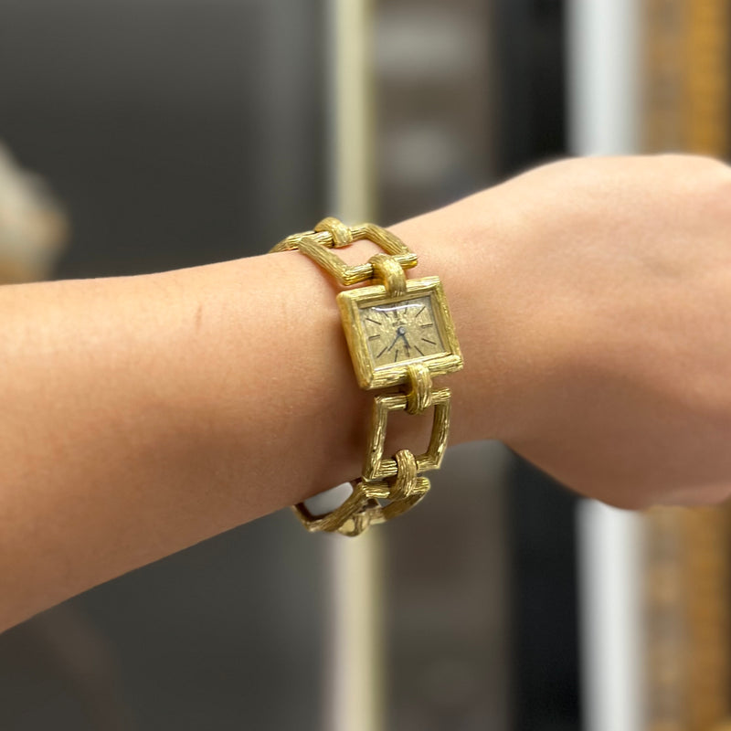 EBEL Extremely Rare Vintage 1940s 18K Yellow Gold Bark Style Square Chain Watch - $22K Appraisal Value! ✓ APR 57