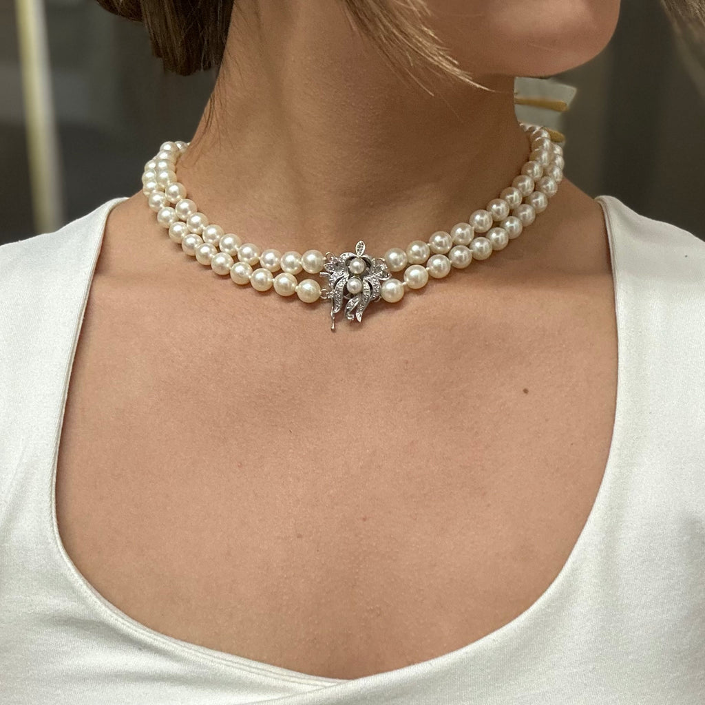 Unique Designer's Solid White Gold 99 Pearls Necklace
