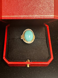 Vintage Yellow Gold, Diamond and Turquoise Estate Beautiful Ring -$10K APR w/CoA APR57