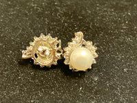 Classic Silver Pearl Earrings Surrounding Round Faux Diamonds - $1K APR w/ CoA!! APR57