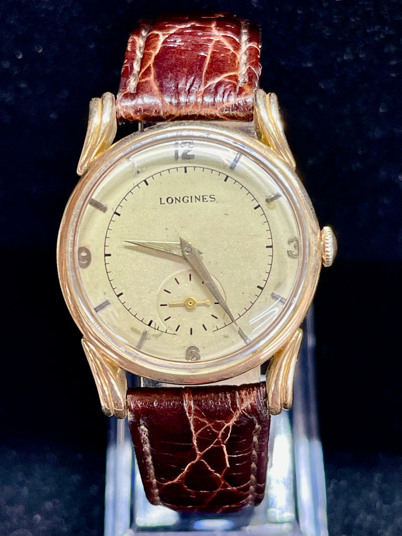 Longines Vintage C. 1950s Rare Solid Rose Gold Men's Wrist Watch- $12K APR w/COA APR 57