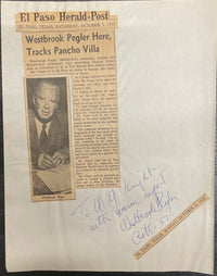 Westbrook Pegler Signed Newspaper Clipping 1953 - $6K APR w/CoA APR57