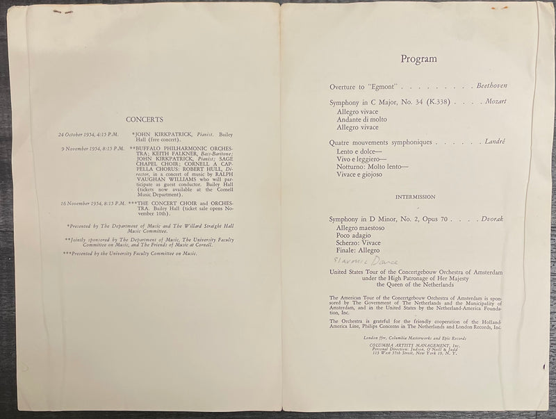 Original Rafael Kubelík Conductor Signed Program Cornell 1954 - $6K APR w/CoA APR57