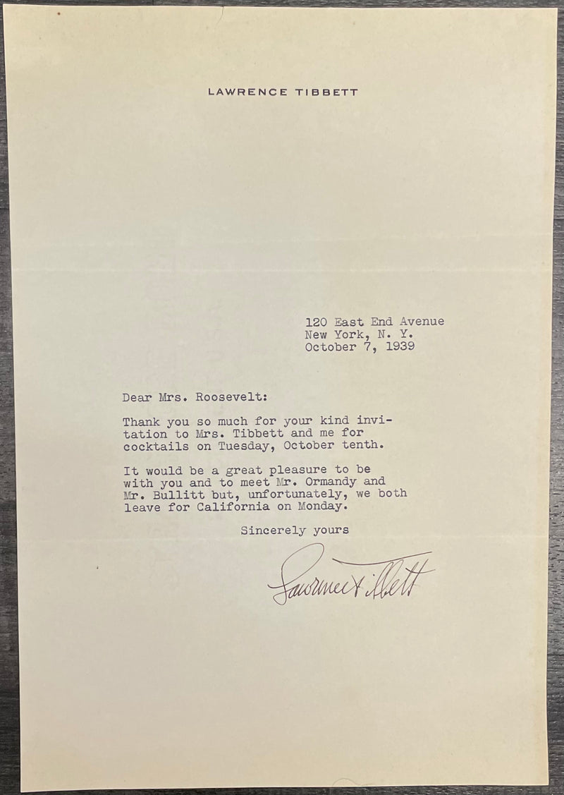Lawrence Tibbett Eleanor Roosevelt Original Signed Typed Letter  - $10K APR w/CoA APR57