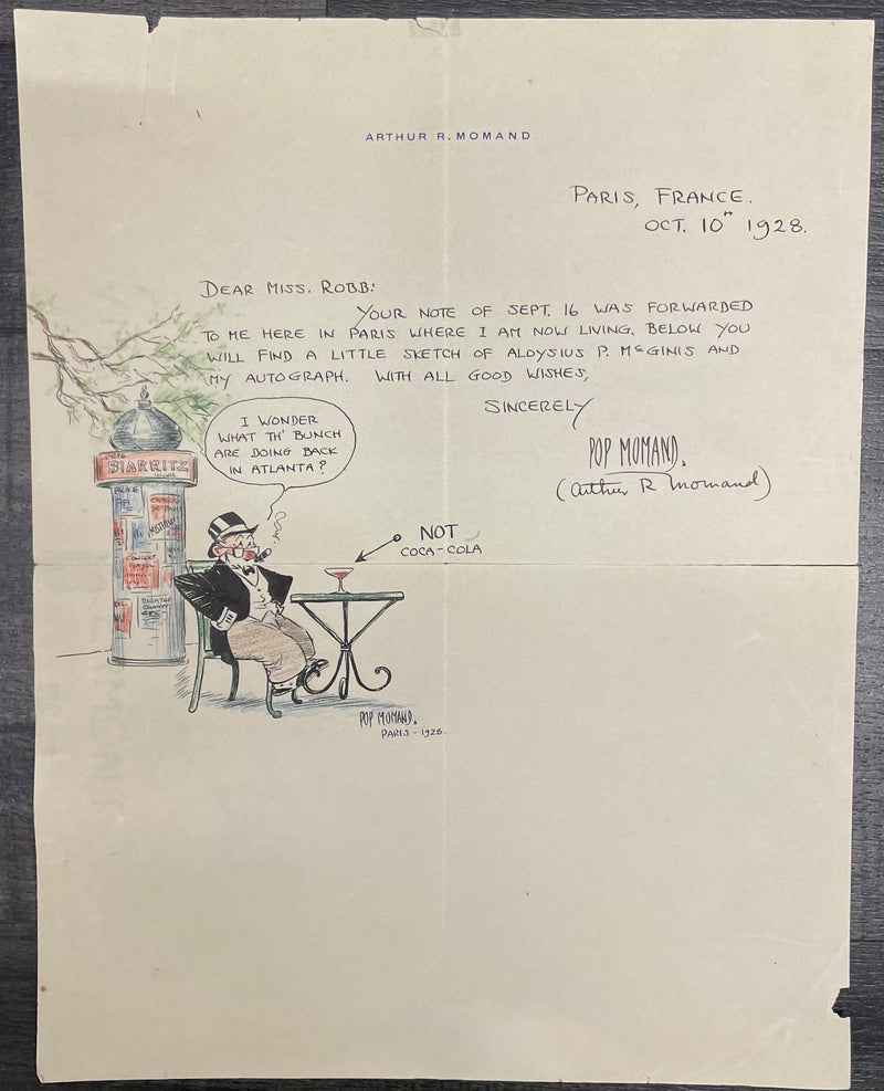 Arthur “Pop” Momand Signed Hand Written Illustrated Letter 1928 - $6K APR w/CoA APR57