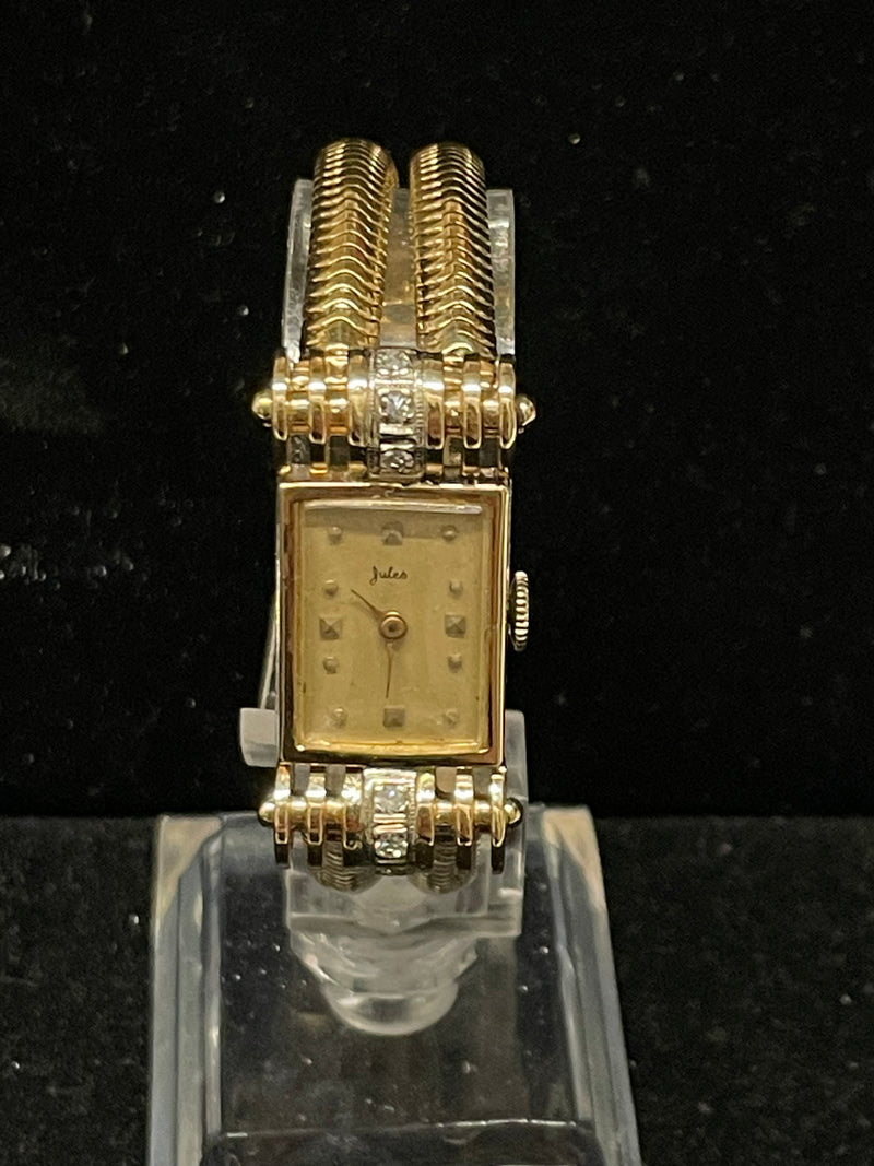Jules 1930's Design 14K YG Diamonds' Lugs Ladies' Watch - $20K APR w/ COA! APR57