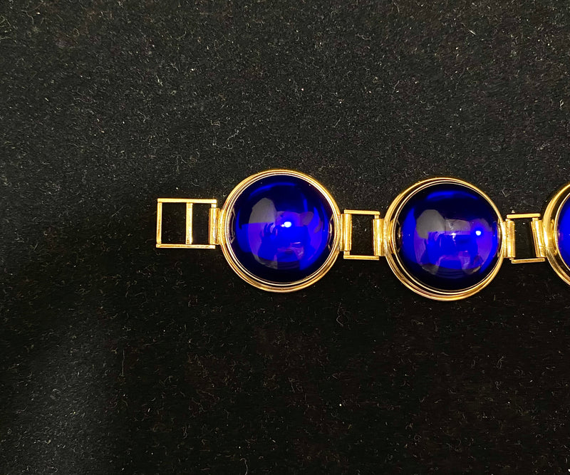 LALIQUE French Design Yellow Gold Tone with Blue Stone Bracelet - $5K Appraisal Value w/CoA} APR57