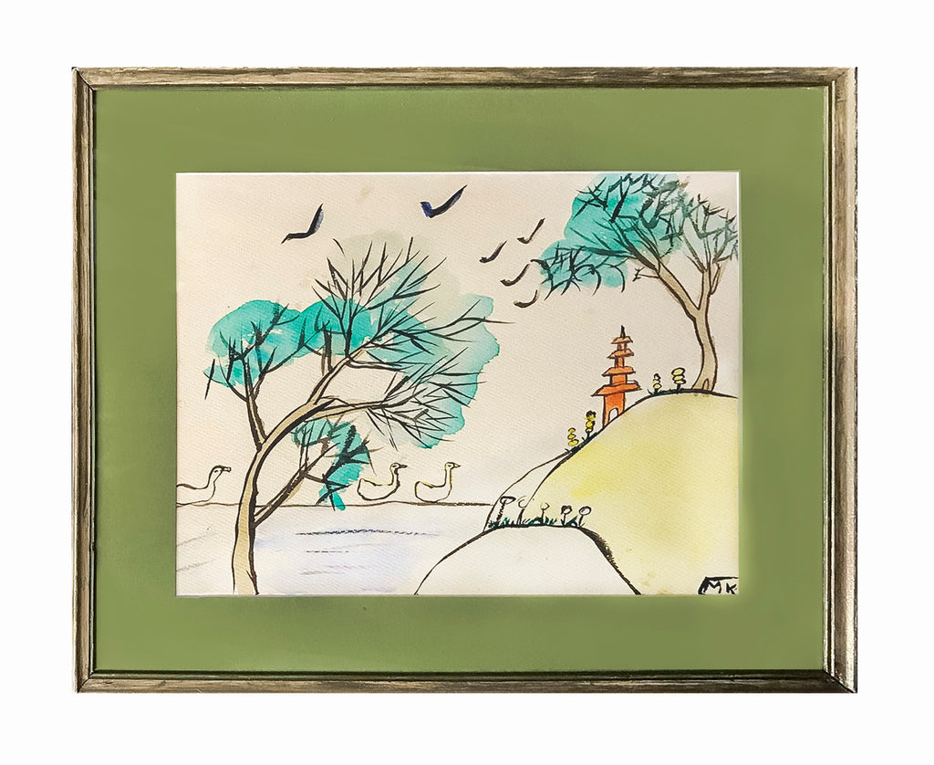 Vintage Signed 1960s Japanese Landscape Watercolor & Ink Painting -CoA- $4K  APR+
