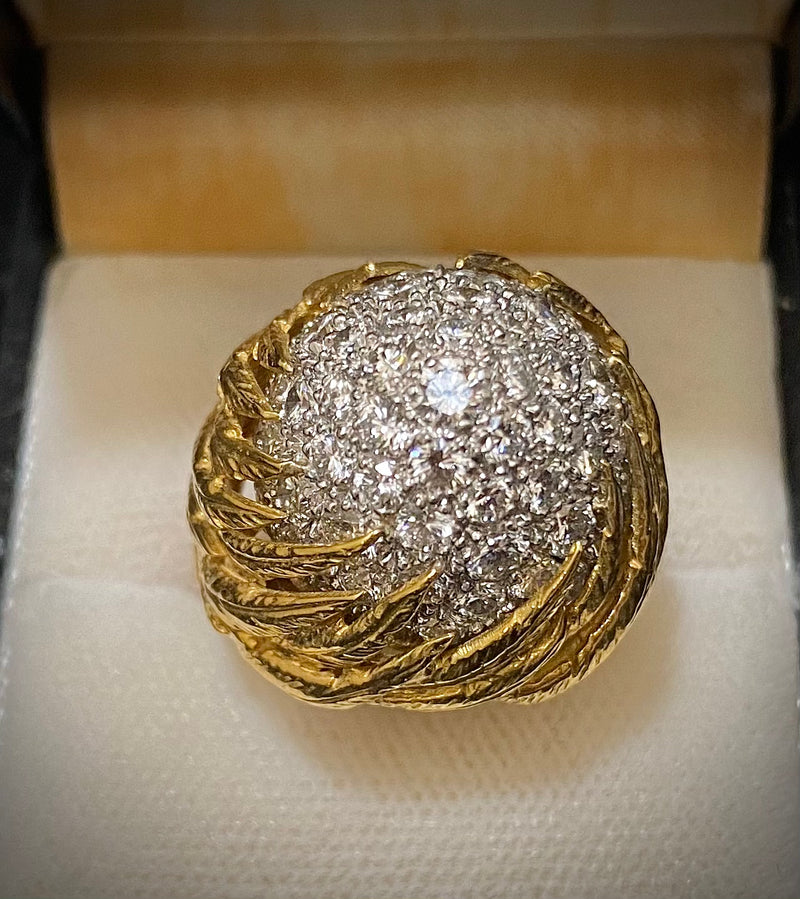 David Webb Vintage Design 18K Yellow Gold with 78 Diamonds Dome Ring - $60K Appraisal Value w/CoA} APR57