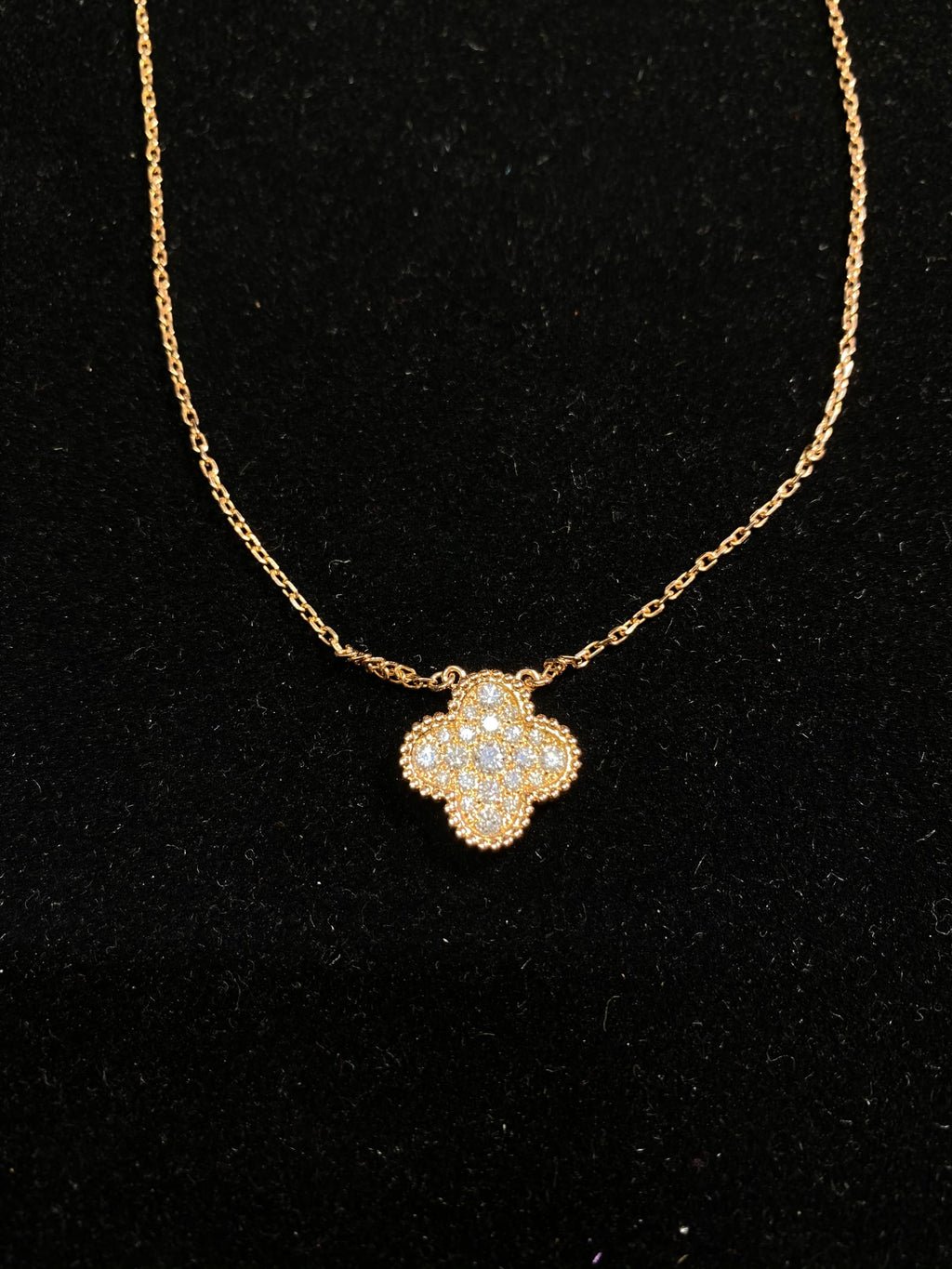 VAN CLEEF & ARPELS Alhambra 18K Rose Gold 21-Diamond Pendant Necklace -  $20K Appraisal Value w/CoA}