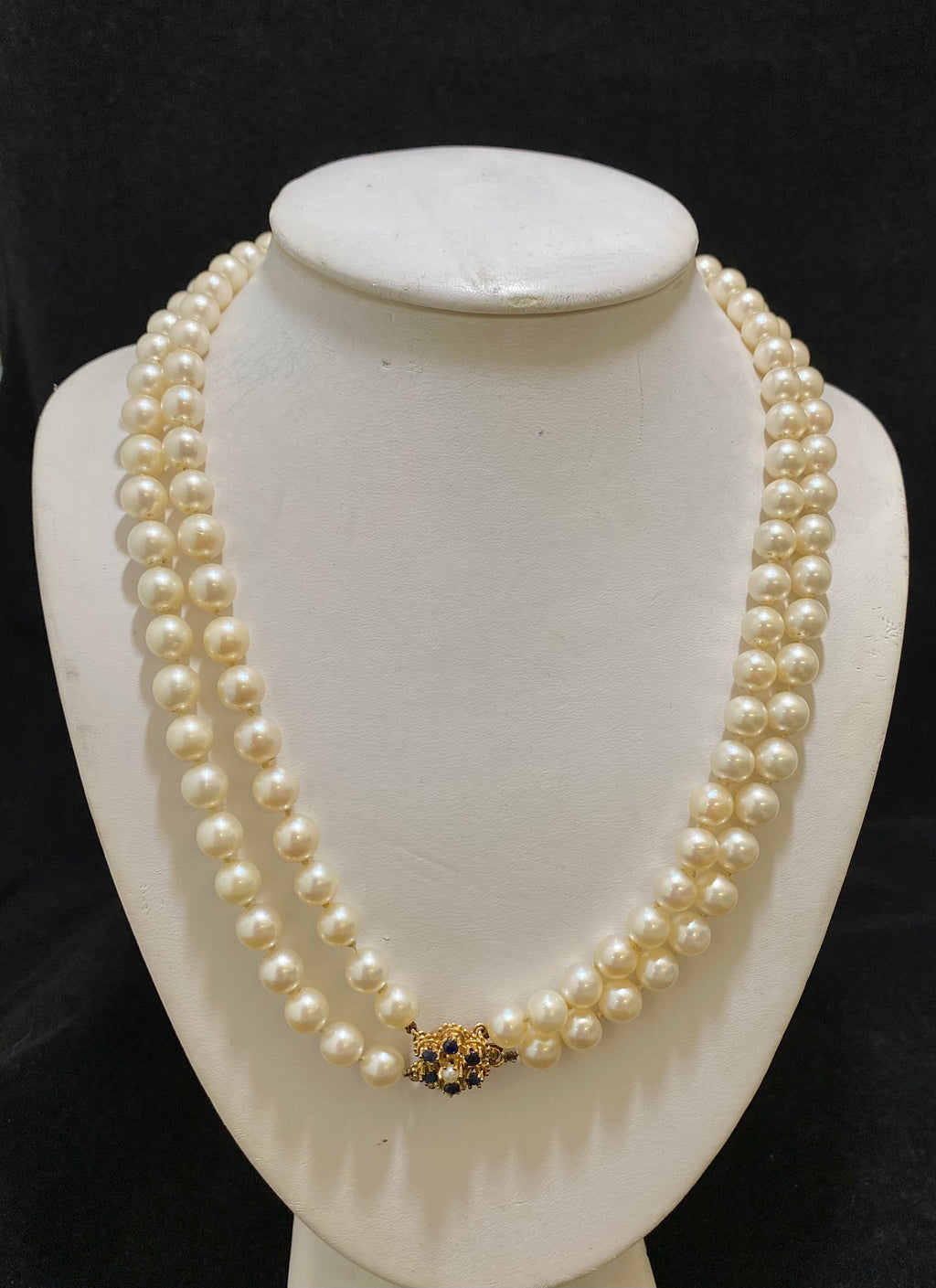 1940's Antique Design Solid Yellow Gold 114 Pearl Strand Necklace w/ 6  Sapphires! - $15K Appraisal Value w/CoA}