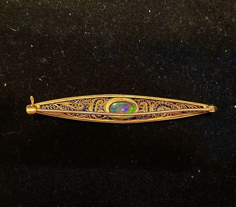 1920’s Antique Design Solid Yellow Gold & Opal Intricate Brooch $12K Appraisal Value w/CoA} APR57
