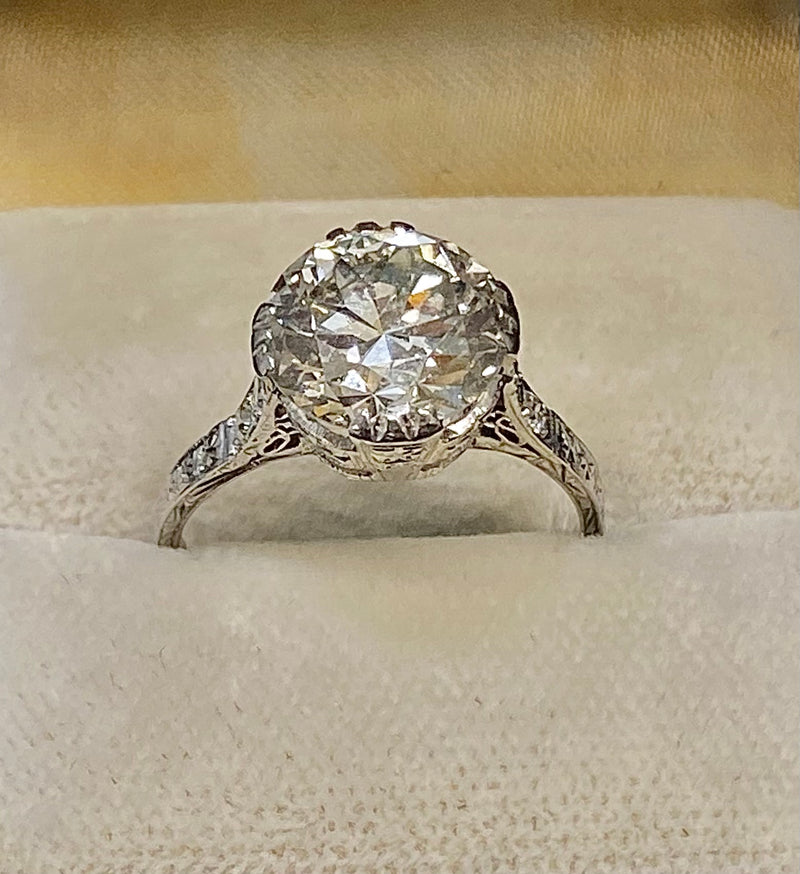 Antique Platinum 4+Ct. Old Mine Diamond Filigree Engagement Ring - $105K Appraisal Value w/CoA} APR57