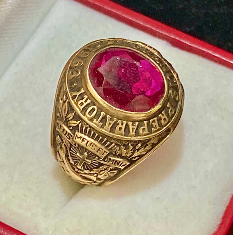 1963 St Francis Preparatory Class Ring in Solid Yellow Gold - $6K Appraisal Value w/CoA! } APR57
