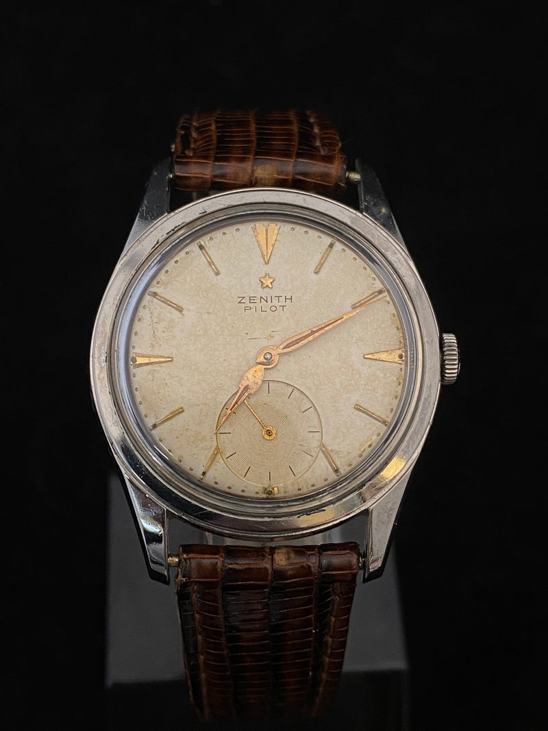 ZENITH C. 1940s Pilot Military Style Wristwatch w/ Seconds Feature - $10K APR Value w/ CoA! APR57