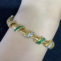 VCA-Style 18K Yellow Gold with 48 Diamonds & 64 Emeralds Bracelet $60K Appraisal Value w/CoA} APR 57