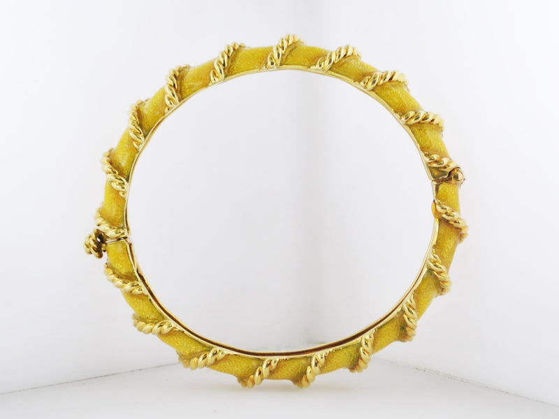 TIFFANY & CO. Vintage Bracelet in Yellow Gold and Yellow Enamel Design Bangle - $20K APR Value w/ CoA! APR 57