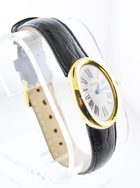 Cartier Baignoire Mechanic Oval Ladies Wristwatch on Black Leather Strap in 18 Karat Yellow Gold - $40K VALUE APR 57
