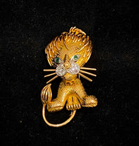 VCA style French Designer’s 18K Yellow Gold with Emerald&Diamond Lion Brooch $50K Appraisal Value w/CoA} APR57