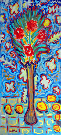 WAYNE ENSRUD "Elongated Vase Floral" Acrylic on Canvas, C. 1988 APR 57