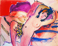 WAYNE ENSRUD "Reclining Figure on Striped Blanket" Acrylic on Canvas, C. 1987 APR 57