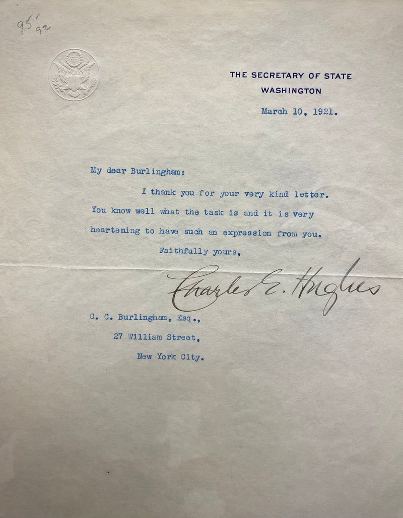 CHARLES EVANS HUGHES Original Typed and Signed Letter from Former US Chief Justice, 1921 - $1.5K APR Value w/ CoA! + APR57