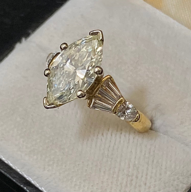 Unique Designer's Solid Yellow Gold with Marquise & 8 Diamonds Engagement Ring $50K Appraisal Value w/CoA} APR57