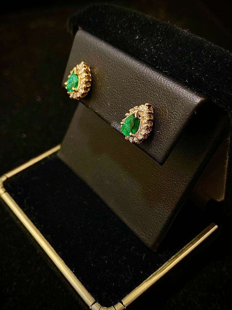 Unique Designer Solid Yellow Gold, Emerald, & Diamond Earrings - $8K Appraisal Value w/ CoA! } APR 57