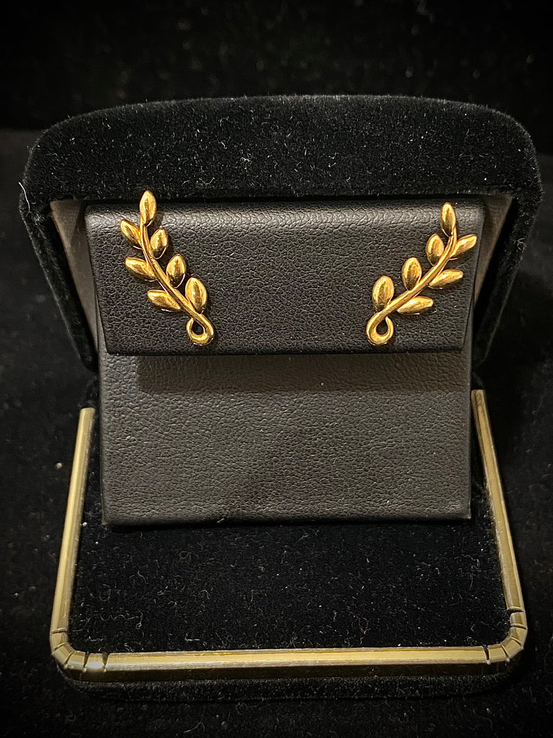 TIFFANY & CO. Paloma Picasso 18K Yellow Gold Olive Leaf Climber Earrings $1K Appraisal Value w/CoA} APR 57