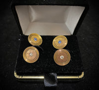 1920's European Designer Solid Yellow Gold Cufflinks with Diamond & Sapphire - $8K Appraisal Value w/ CoA!} APR57