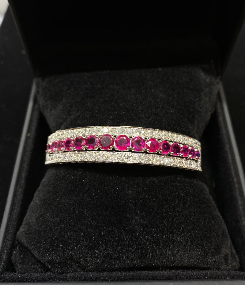 Beautiful 18K White Gold Ruby & Diamonds Bangle Bracelet -  $40K Appraisal Value w/CoA} APR 57