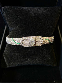 BEAUTIFUL Intricate Art Deco Platinum Bracelet w/ 160 Diamonds/Emerald - $200K APR Value w/ CoA! APR 57