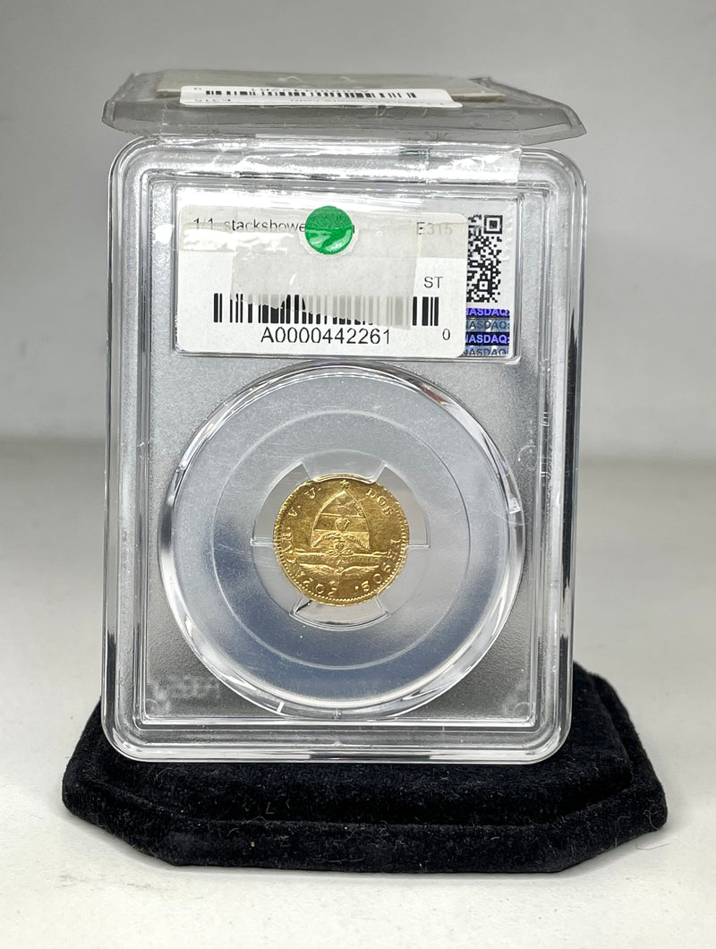 PCGS AU55, 1843 Colombia 2 Peso Gold Coin, From The Eldorado Collection-w/$1,000 APR of CoA! APR 57