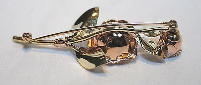 1950s Diamond Rose Brooch in Solid 14K Yellow & Rose Gold - $5K VALUE APR 57