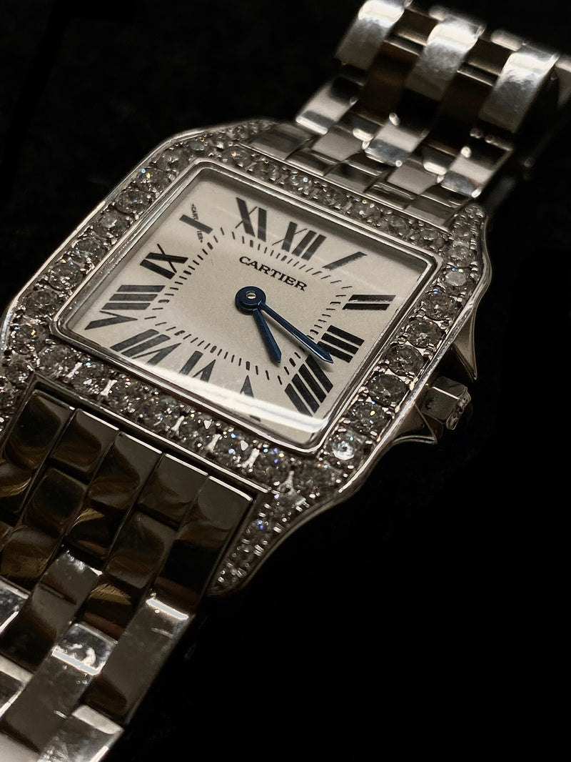 CARTIER Santos Demoiselle Ladies 18KWG Finish Wristwatch w/ 48 Diamond Bezel - $35K Appraisal Value! ✓ APR 57