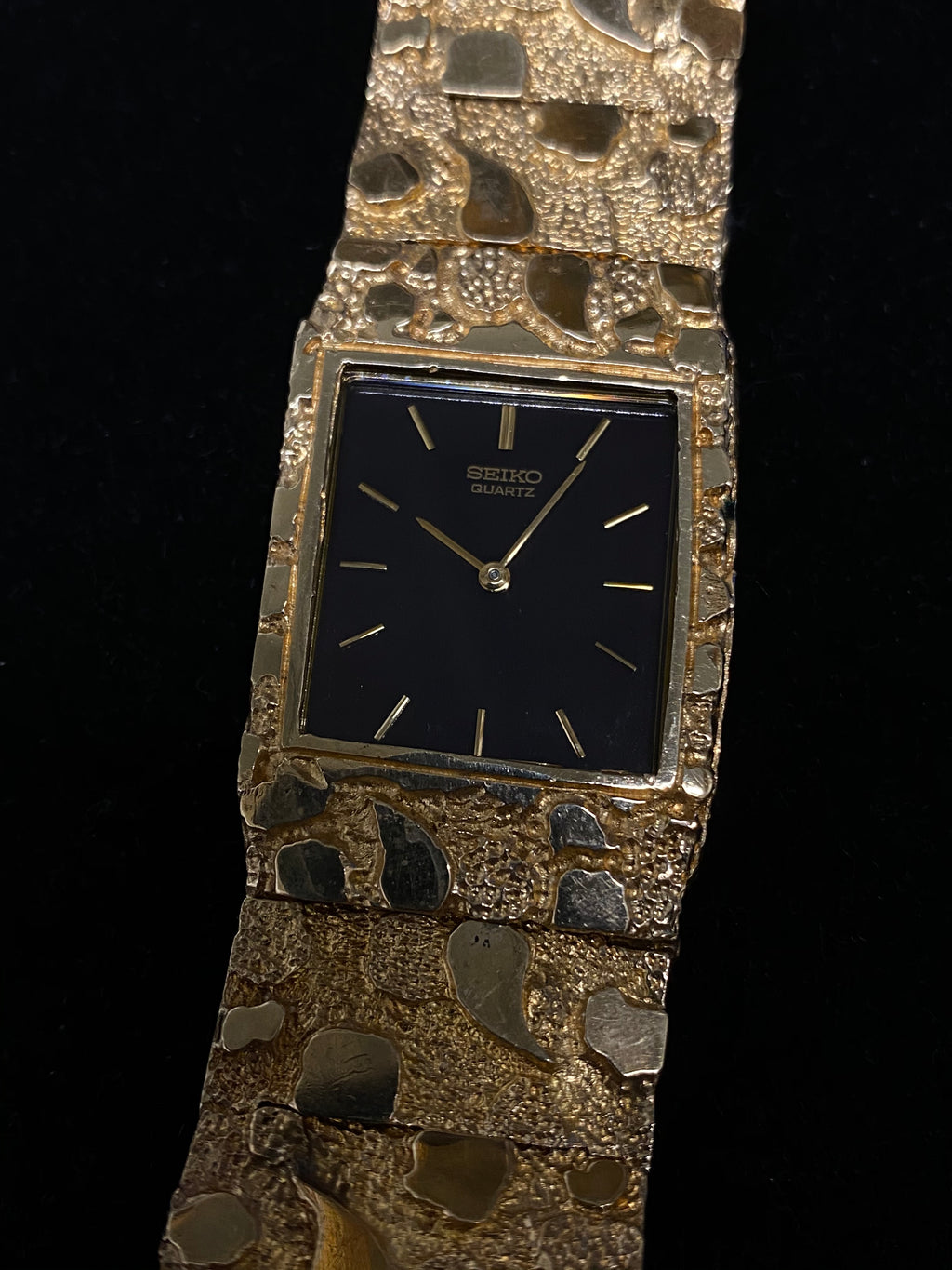 14K Nugget Gold Base Black Dial Quartz Watch