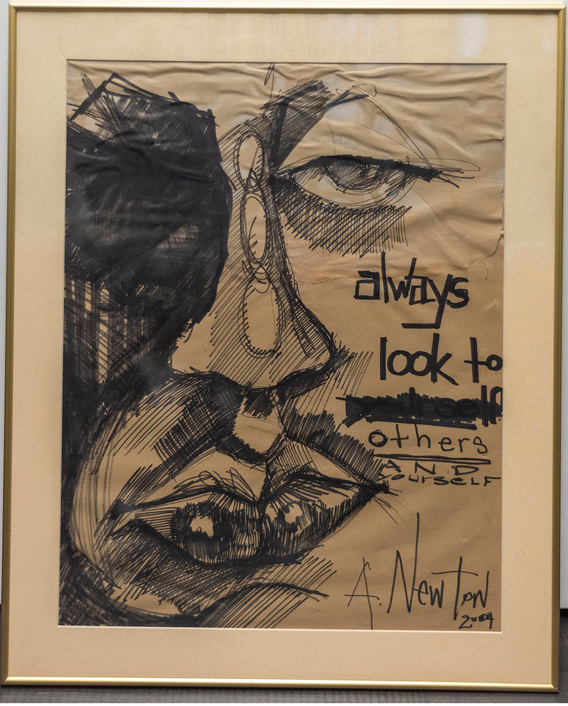 A. NEWTON "Always look to others..." Unique Drawing c. 2004 - $5K APR Value w/ CoA! APR 57