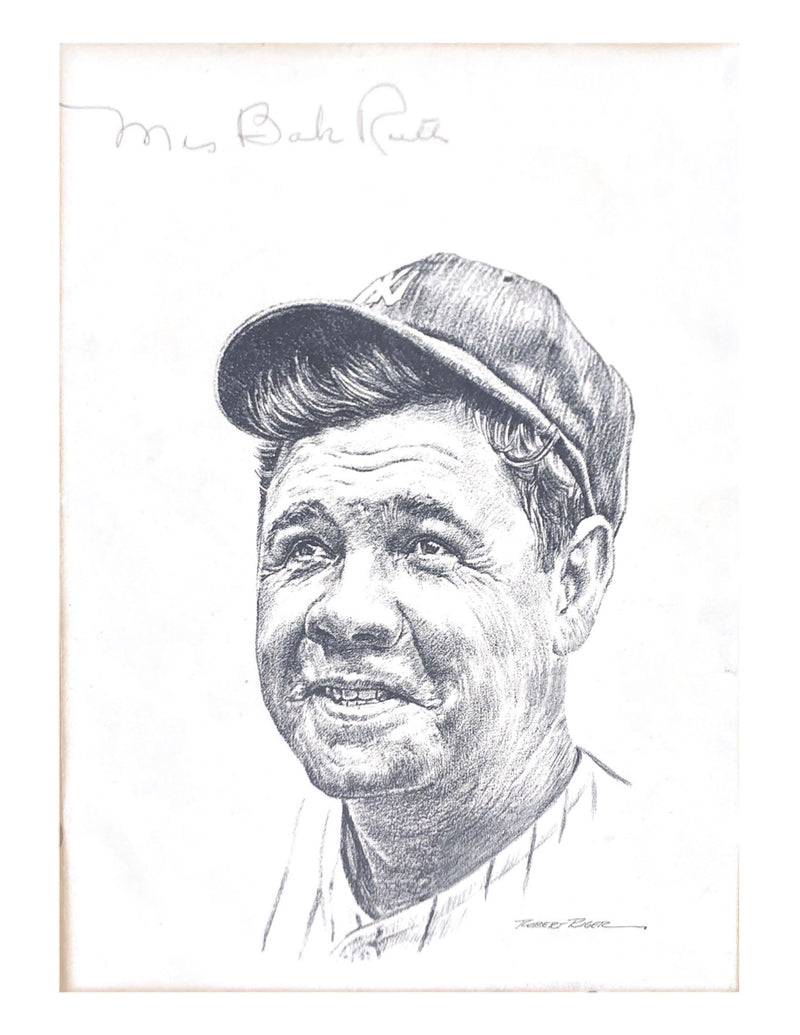 Babe Ruth Drawing by Robert Riger Signed by Mrs. Babe Ruth - $2K APR Value w/ CoA! APR 57