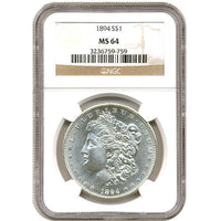 Morgan Silver Dollar Coin NGC MS64 (1878-1904) APR 57