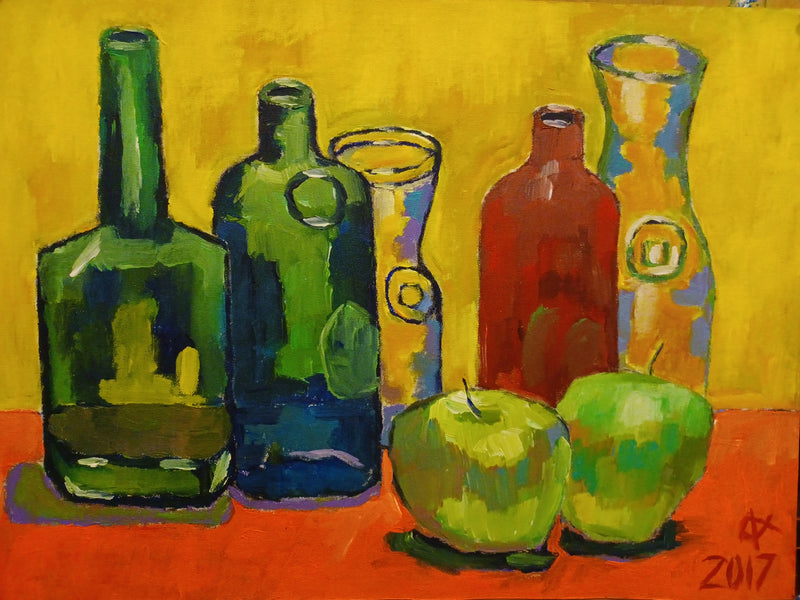 OLEG KUFAYEV "Still Life of Bottles (3)" Acrylic on Canvas Paper, 2017 - $600 Appraisal Value! APR 57