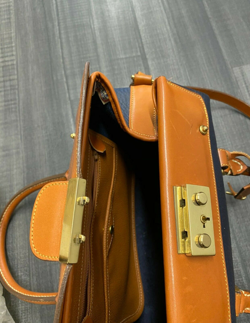 DOONEY & BOURKE Blue and Brown Pebble Leather Crossbody Satchel - $600 APR Value! ✓ APR 57