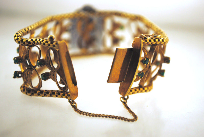 1940s Vintage Designer Emerald Bow Design Link Bracelet in 18K Rose Gold - $15K VALUE APR 57