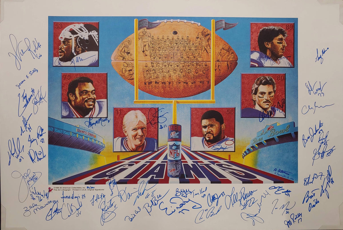 History of Football: Ft. Anthony Petrucello 1986 Superbowl XXI Giants Signed Lithograph