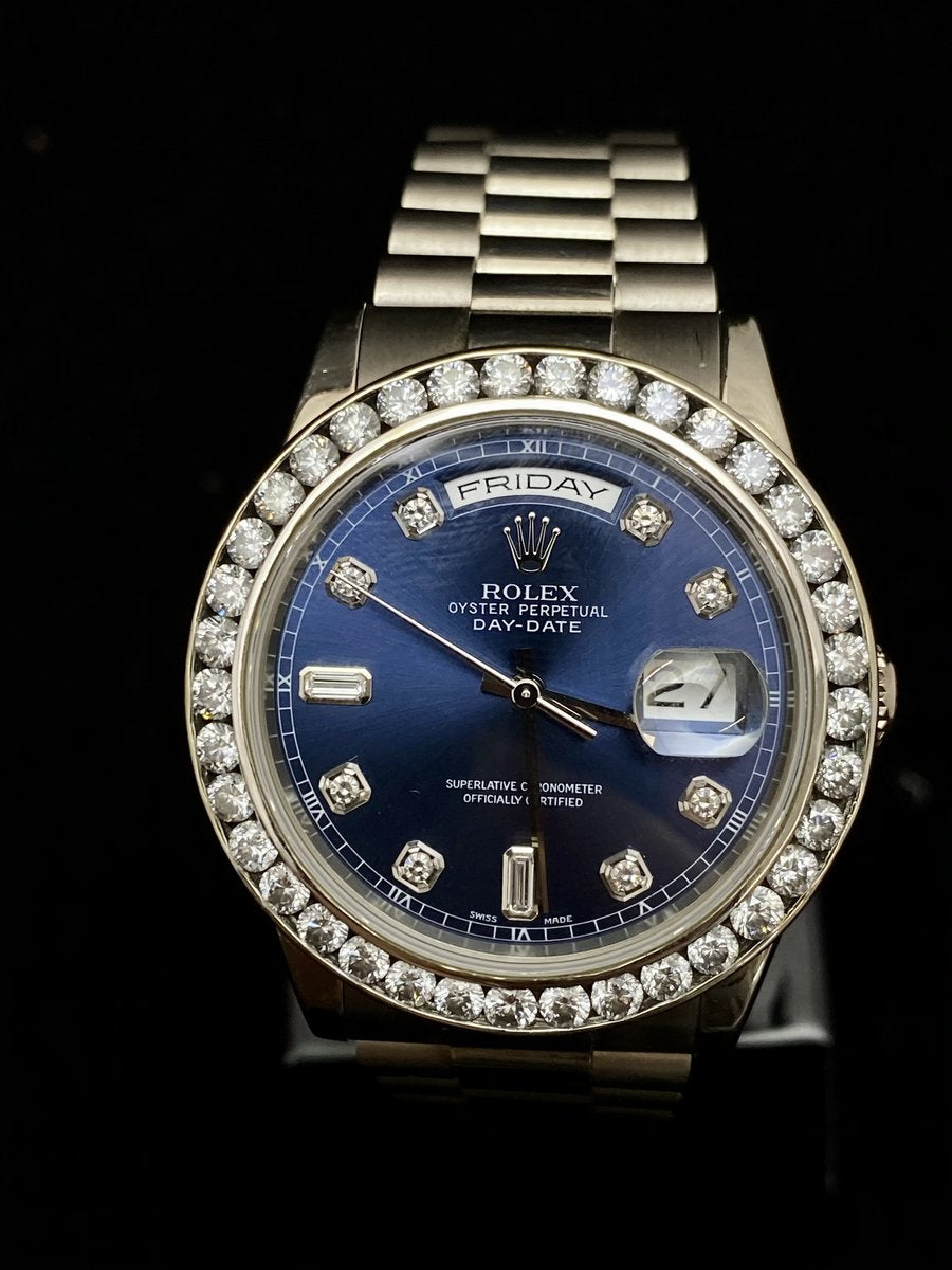 Rolex, Oyster Perpetual Day-Date, w/ a blue ombré face and diamond-set dial and bezel