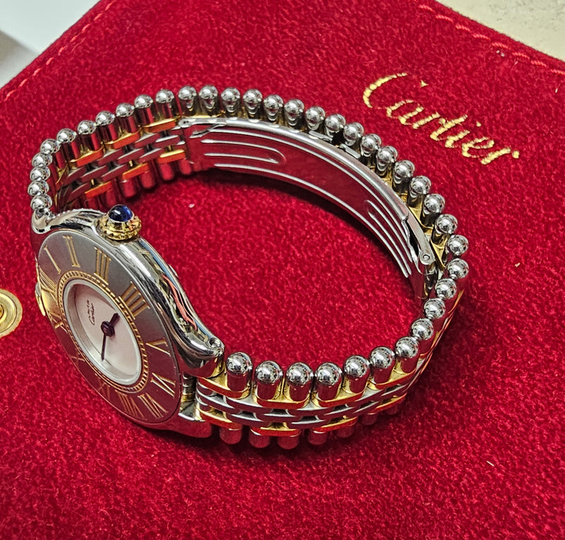 Must De CARTIER 21 Beautiful SS & Solid Gold Ladies Rare Watch - $8K APR w/ COA! APR57