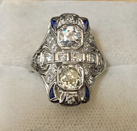 1910's Antique Design Platinum w Old Mine Diamond&Sapphire Ring $60K APR w/CoA} APR 57