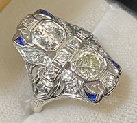 1910's Antique Design Platinum w Old Mine Diamond&Sapphire Ring $60K APR w/CoA} APR 57