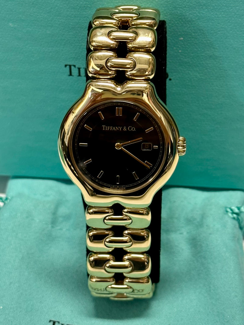 TIFFANY & CO. Tesoro #M0133 Quartz Lady's 18K Yellow Gold Wristwatch w/ Black Face - $25K VALUE APR 57
