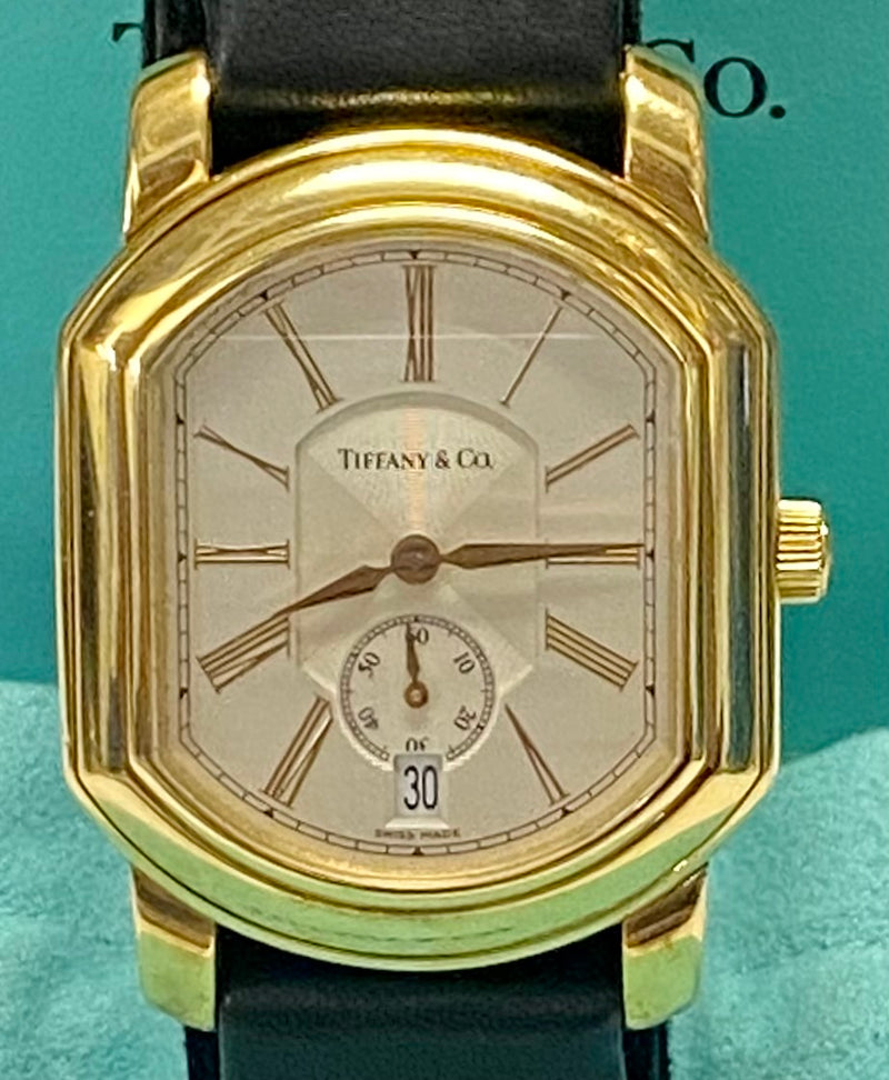 TIFFANY & CO. Rare Cushion-shaped 18K Yellow Gold Wristwatch w/ Sub-dial & Date - $20K VALUE APR 57