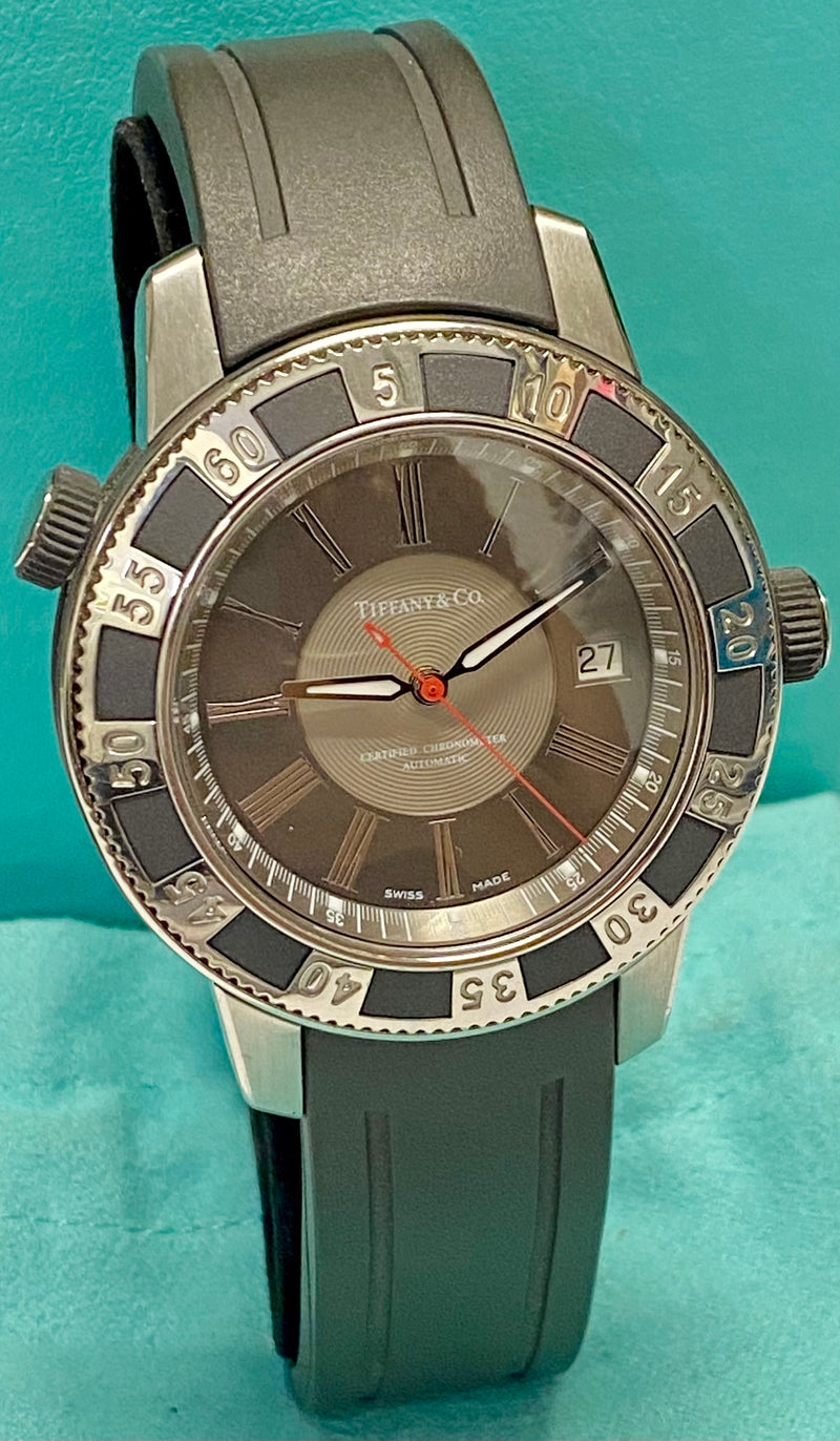 TIFFANY & CO. Deep Diving Chronometer Automatic Men's Watch w/ Exhibition Back - $8K Appraisal Value! ✓ APR 57